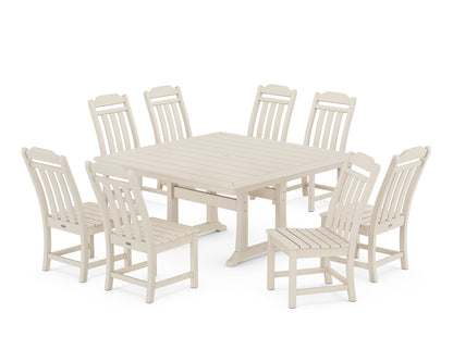 Country Living Cottage 9-Piece Square Side Chair Dining Set with Trestle Legs in Sand