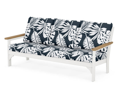POLYWOOD® Vineyard Deep Seating Sofa in White / Natural / Leaf Marine Indigo