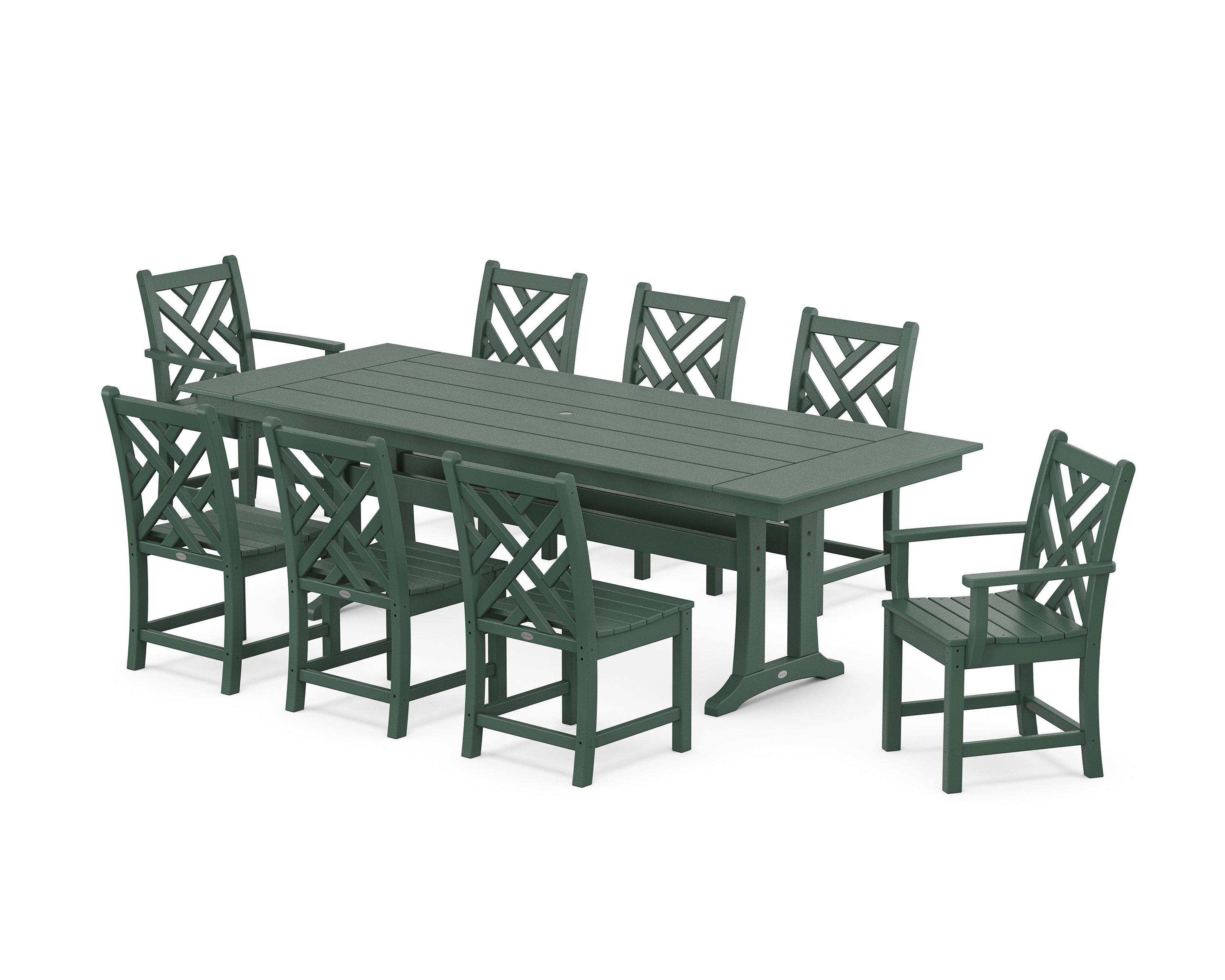 POLYWOOD® Chippendale 9-Piece Farmhouse Dining Set with Trestle Legs in Green