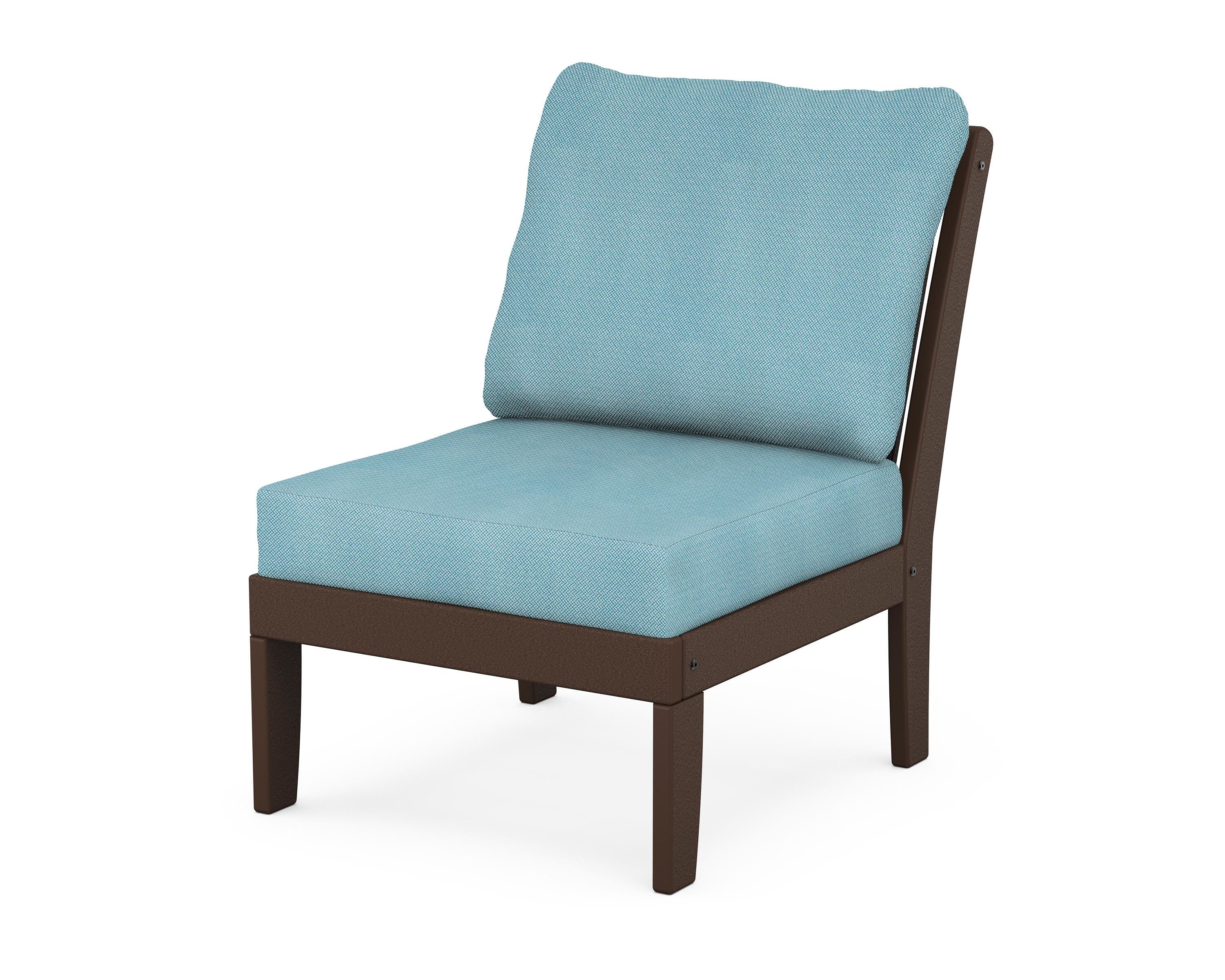 POLYWOOD® Braxton Modular Armless Chair in Mahogany / Lattice Sky Blue