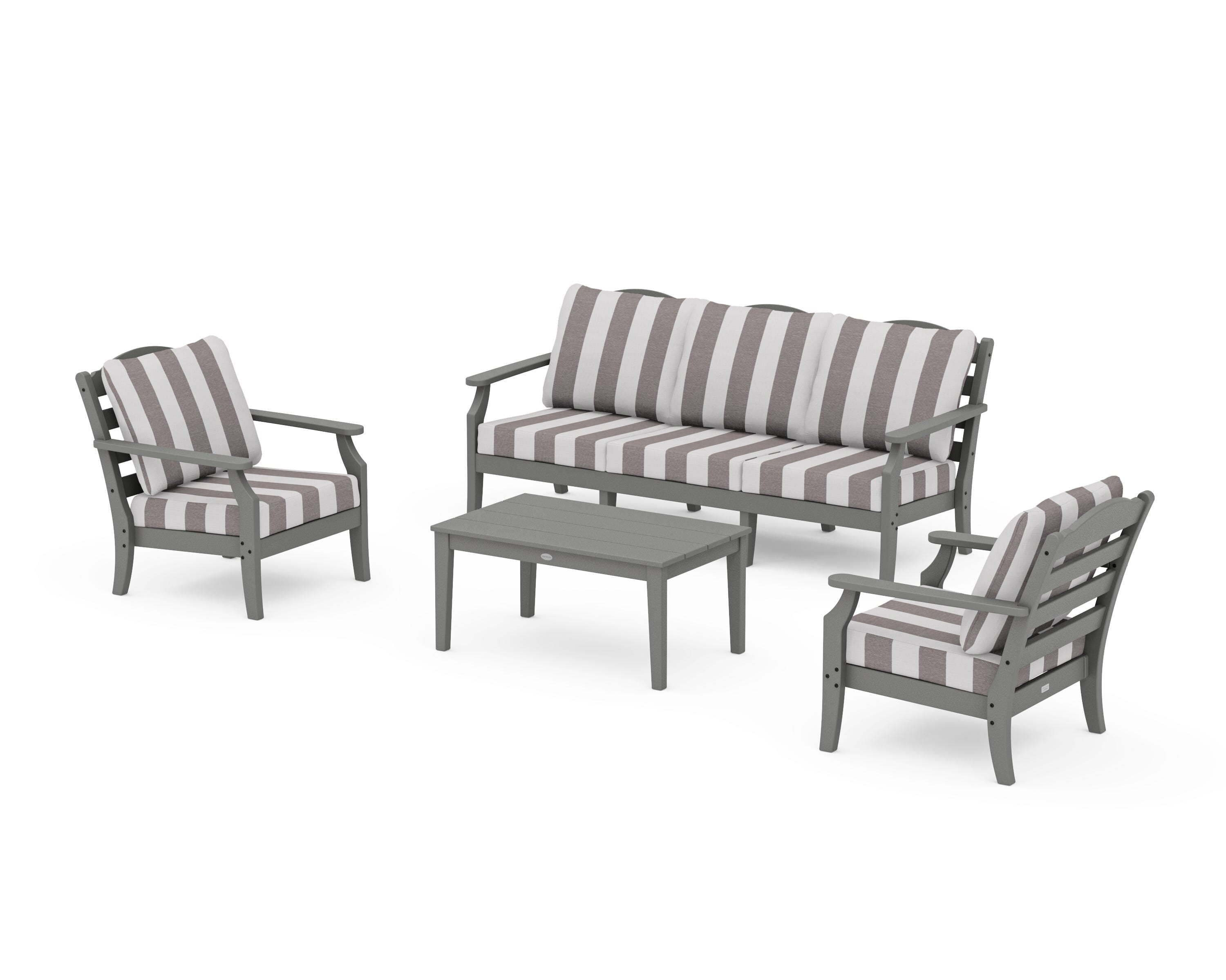 Draper James™ by  POLYWOOD® Savannah 4-Piece Deep Seating Set with Sofa in Slate Grey / Cabana Stripe Grey Mist