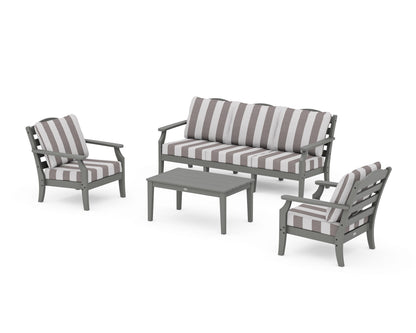 Draper James™ by  POLYWOOD® Savannah 4-Piece Deep Seating Set with Sofa in Slate Grey / Cabana Stripe Grey Mist