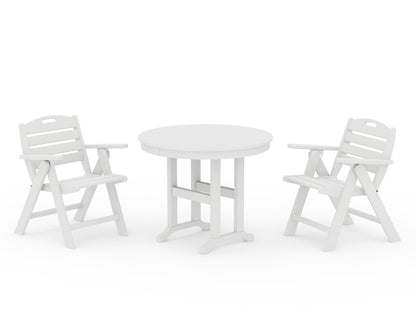 POLYWOOD® Nautical Folding Lowback Chair 3-Piece Round Dining Set in White