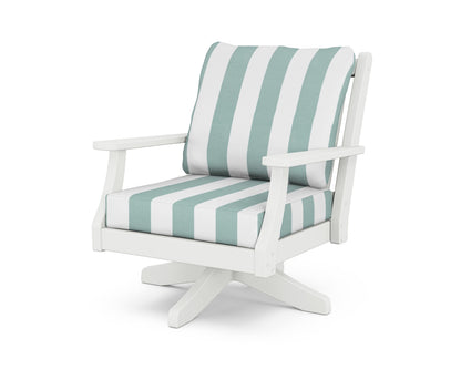 Country Living Wovendale Deep Seating Swivel Chair in White / Cabana Stripe Glacier Spa