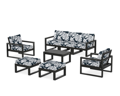 POLYWOOD® EDGE Sectional 8-Piece Lounge Sofa Set in Black / Leaf Marine Indigo