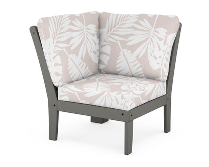 POLYWOOD® Braxton Modular Corner Chair in Slate Grey / Leaf Dune Burlap