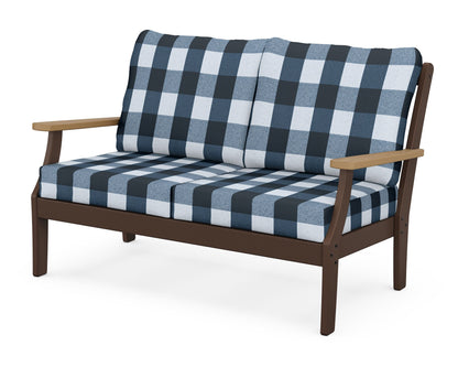POLYWOOD® Braxton Deep Seating Loveseat in Mahogany / Natural / Buffalo Plaid Marine Indigo