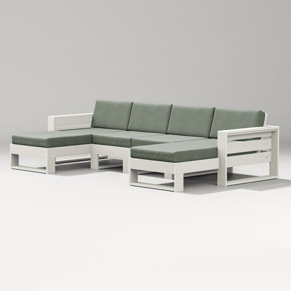 PW Designer Series Latitude Double Chaise Sectional in Vintage White / Cast Sage