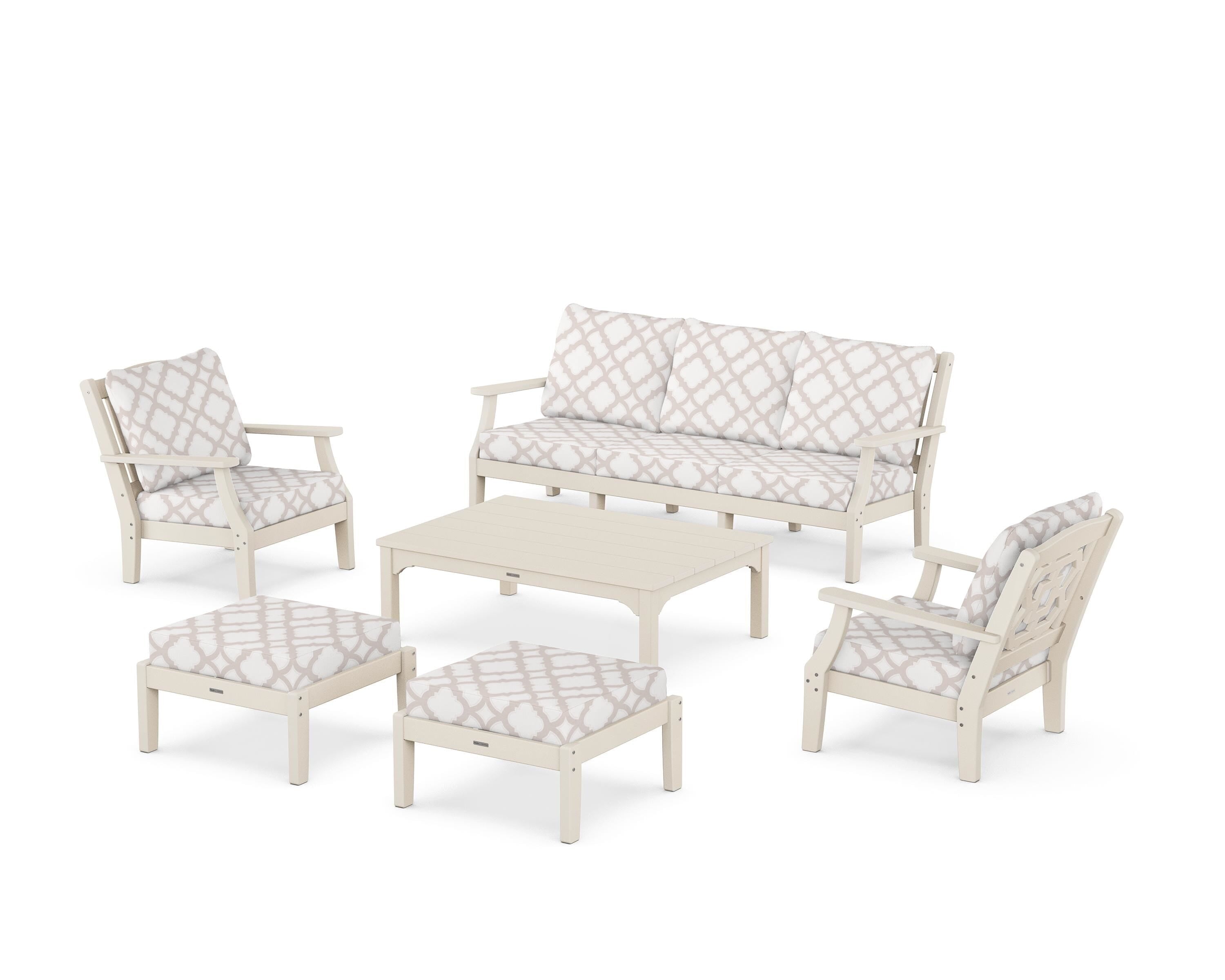 Martha Stewart by POLYWOOD® Chinoiserie 6-Piece Lounge Sofa Set in Sand / Trellis Dune Burlap