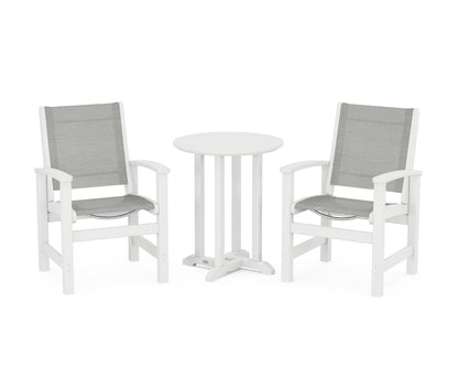 POLYWOOD® Coastal 3-Piece Round Bistro Dining Set in White / Metallic Sling