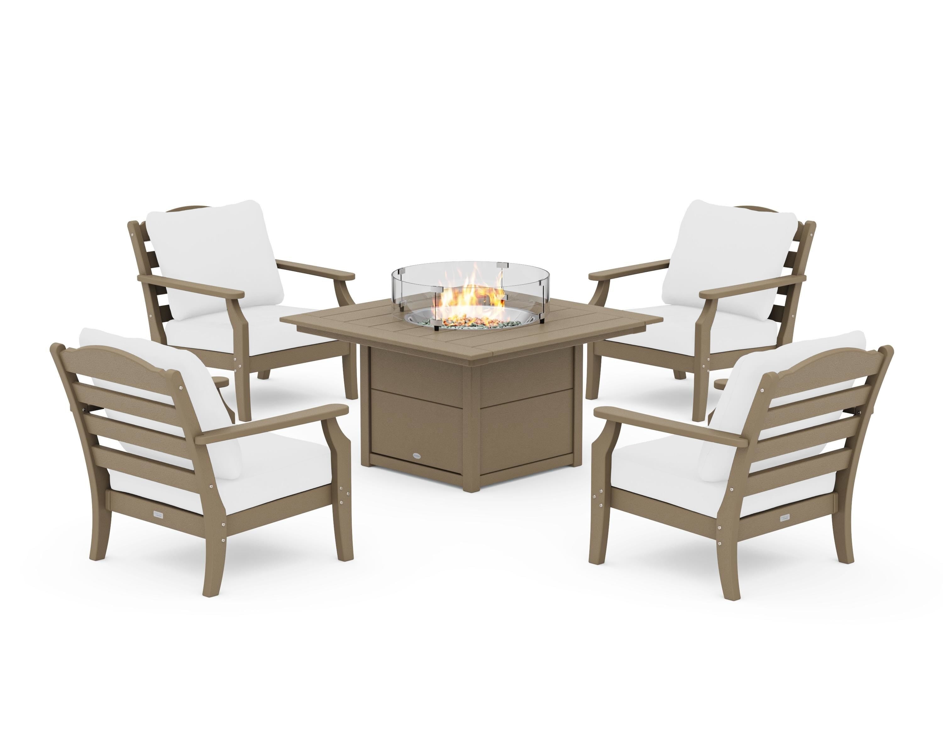Draper James™ by  POLYWOOD® Savannah 5-Piece Deep Seating Set with Fire Pit Table in Vintage Sahara / Natural
