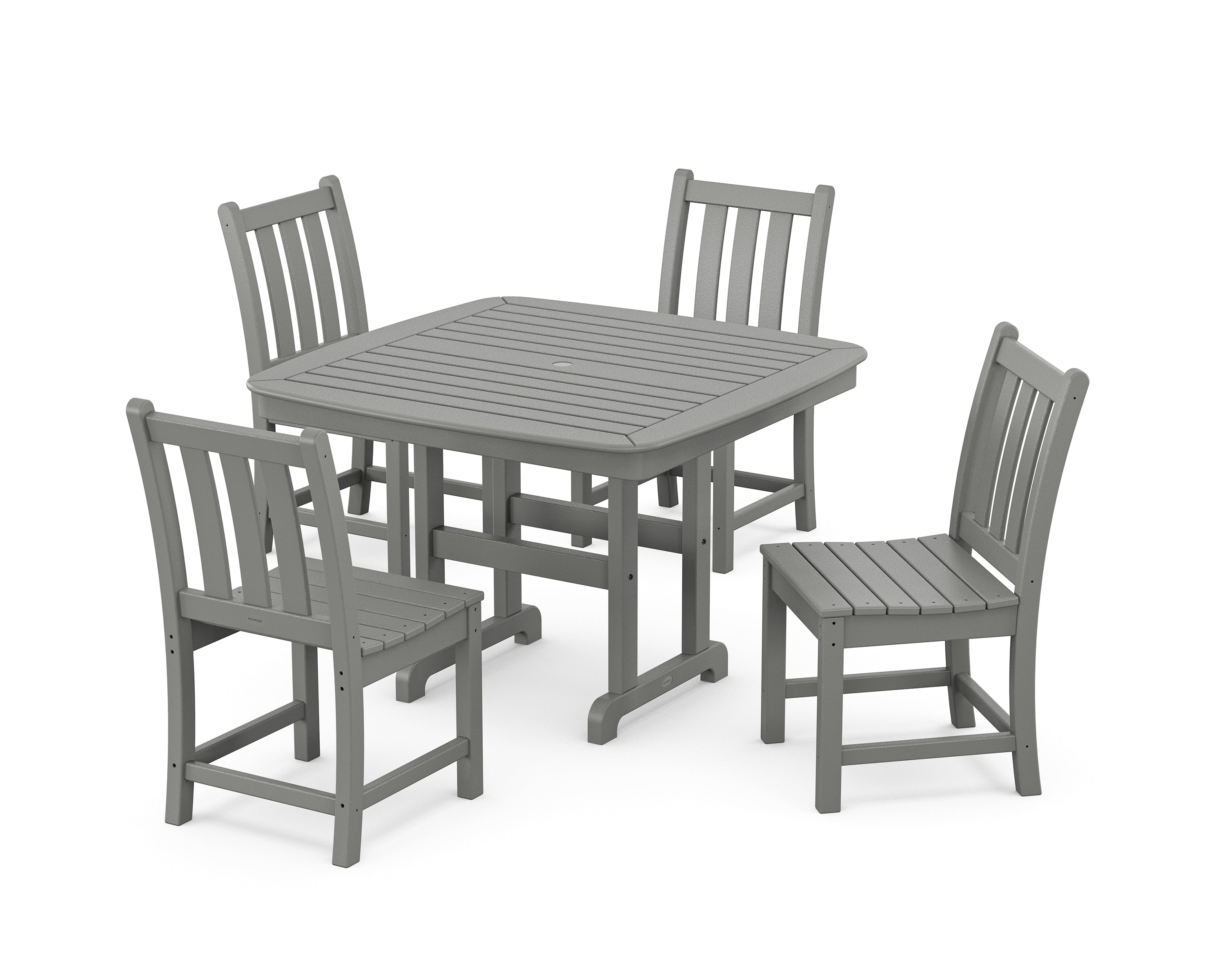 POLYWOOD® Traditional Garden Side Chair 5-Piece Dining Set with Trestle Legs in Slate Grey