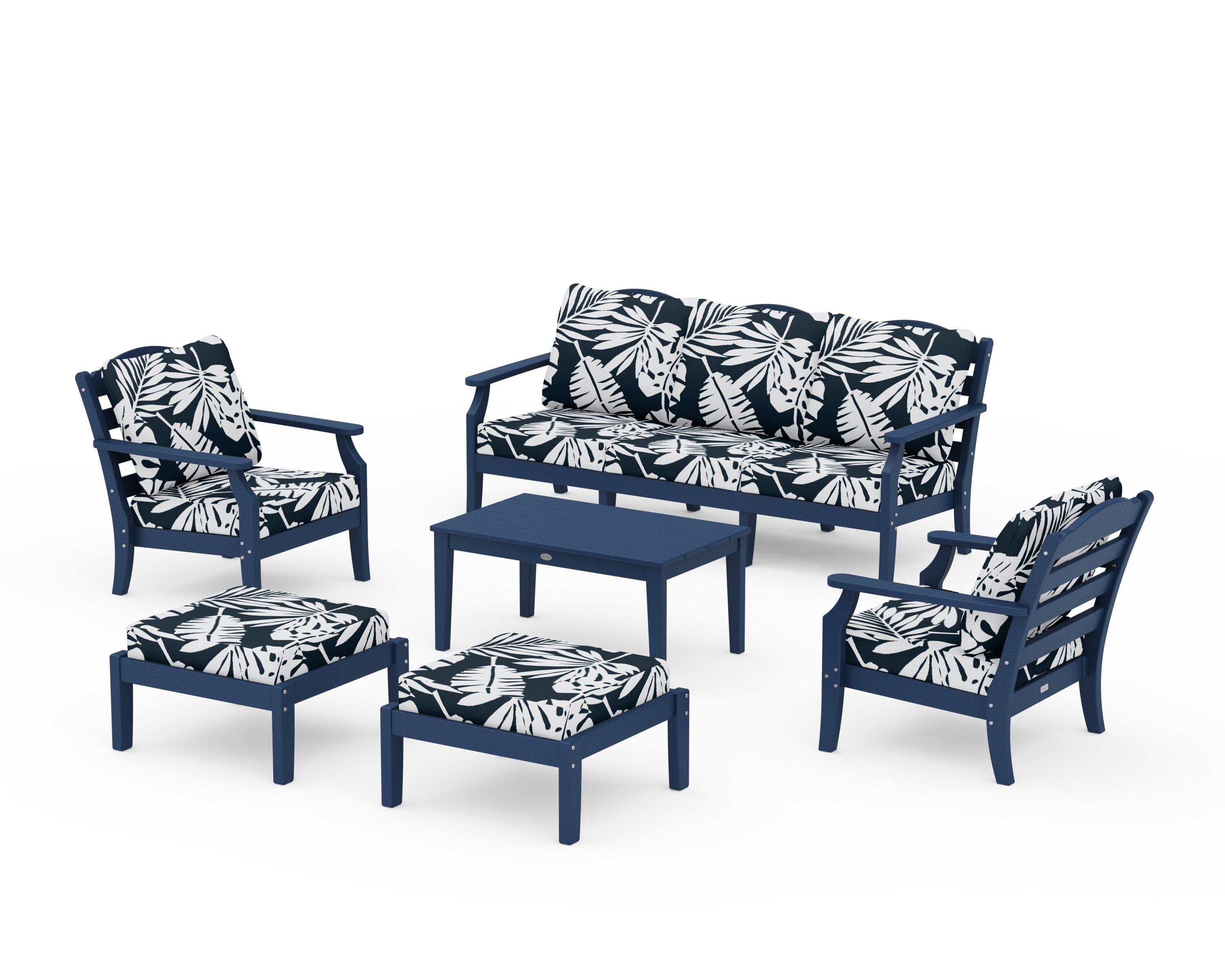 Draper James™ by  POLYWOOD® Savannah 6-Piece Lounge Sofa Set in Navy / Leaf Marine Indigo