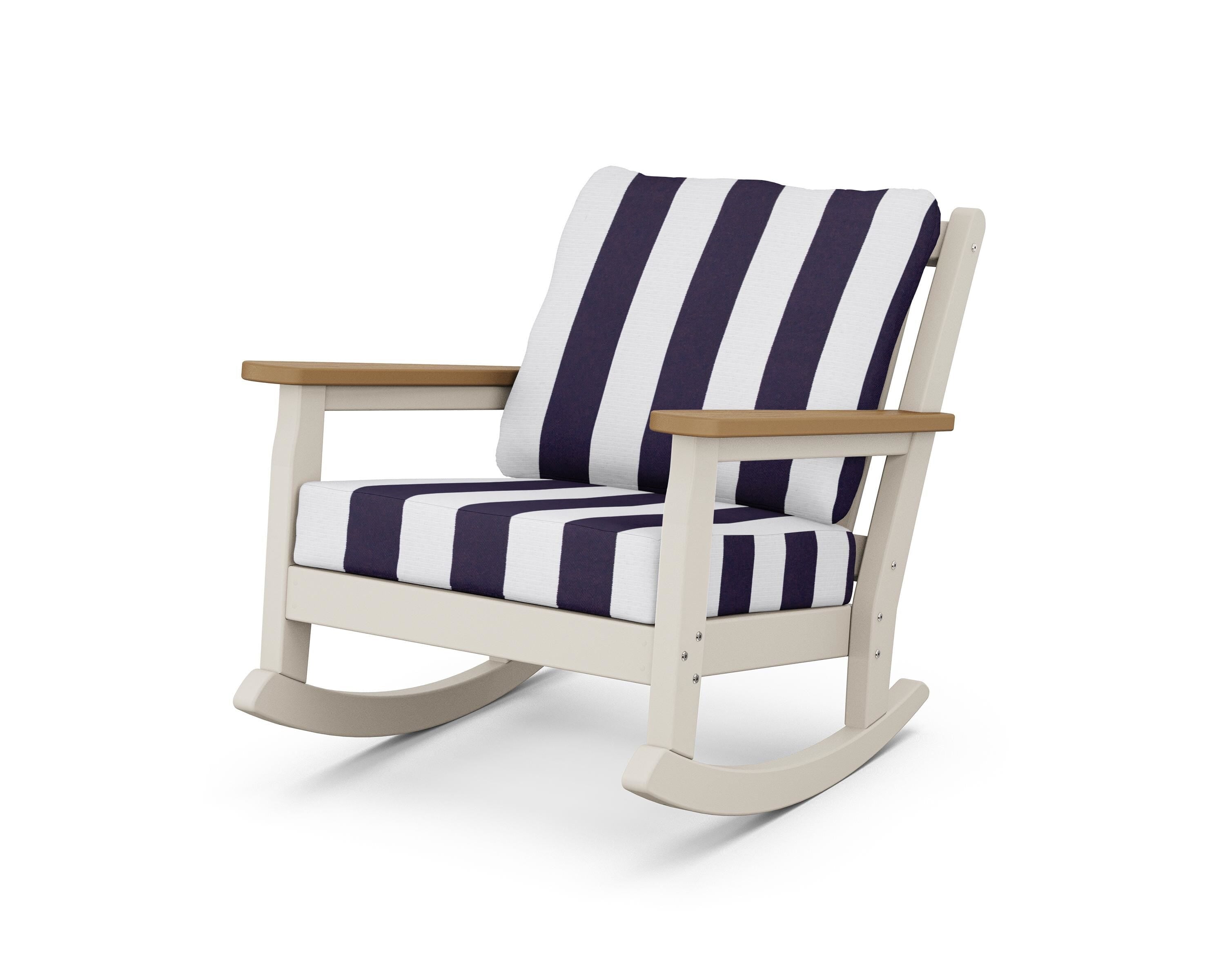 POLYWOOD® Chippendale Deep Seating Rocking Chair in Sand / Natural / Cabana Stripe Navy