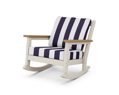POLYWOOD® Chippendale Deep Seating Rocking Chair in Sand / Natural / Cabana Stripe Navy
