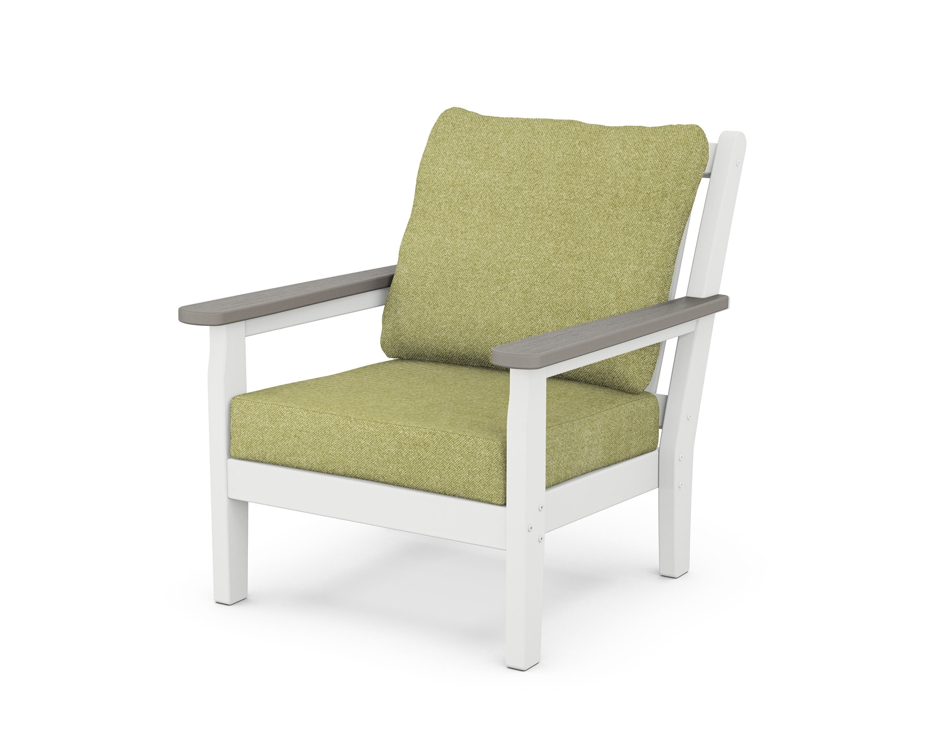 POLYWOOD® Chippendale Deep Seating Chair in White / Driftwood / Chartreuse Boucle