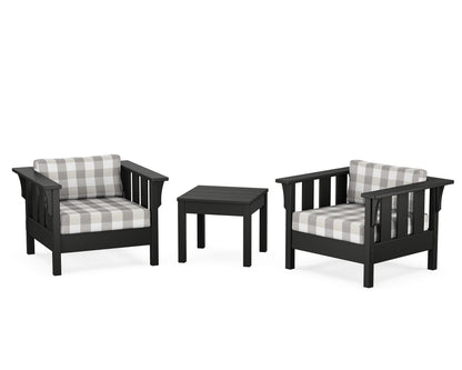 Martha Stewart by POLYWOOD® Acadia 3-Piece Deep Seating Set in Black / Buffalo Plaid Grey Mist