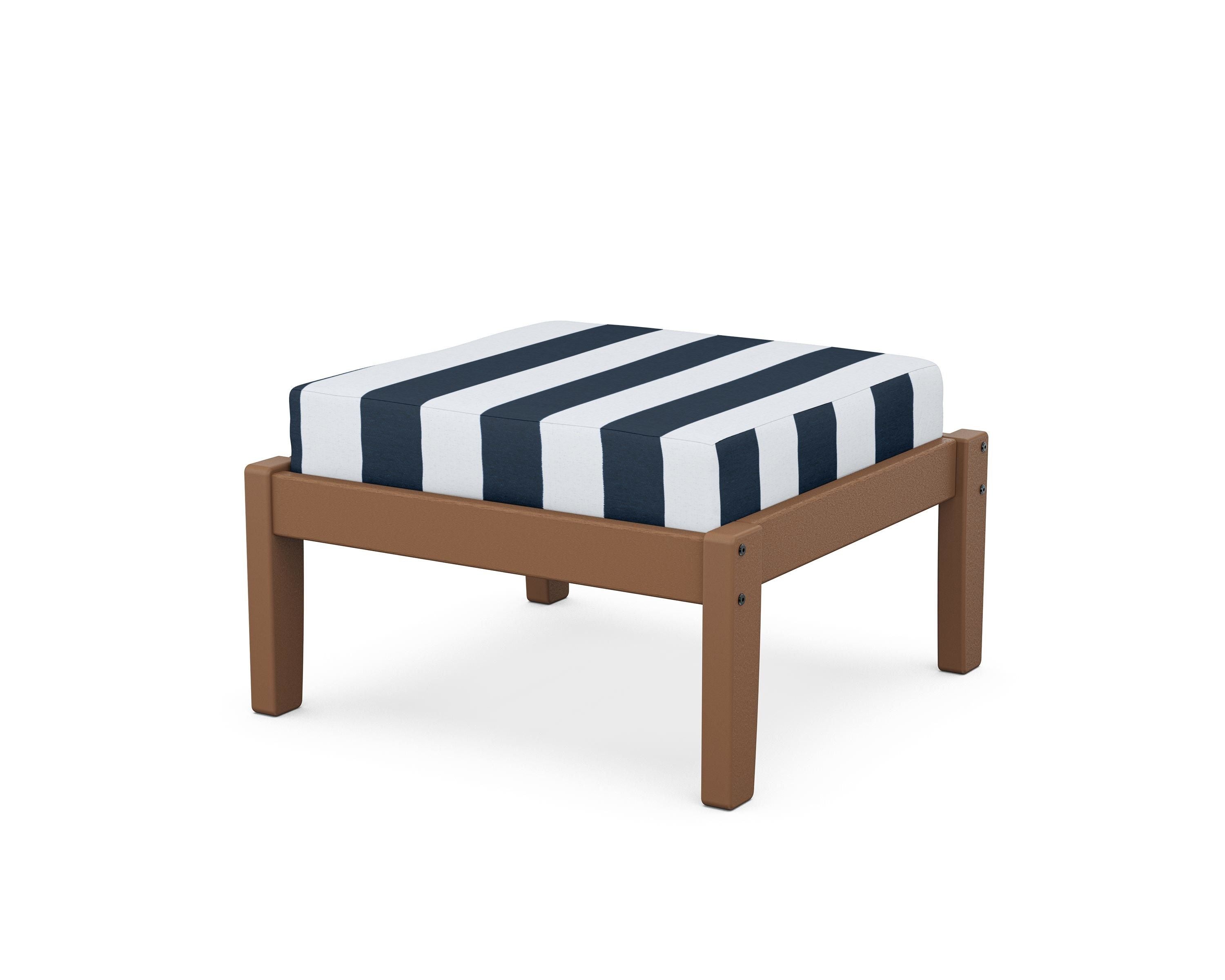 Unbranded Deep Seating Ottoman in Teak / Cabana Stripe Marine Indigo