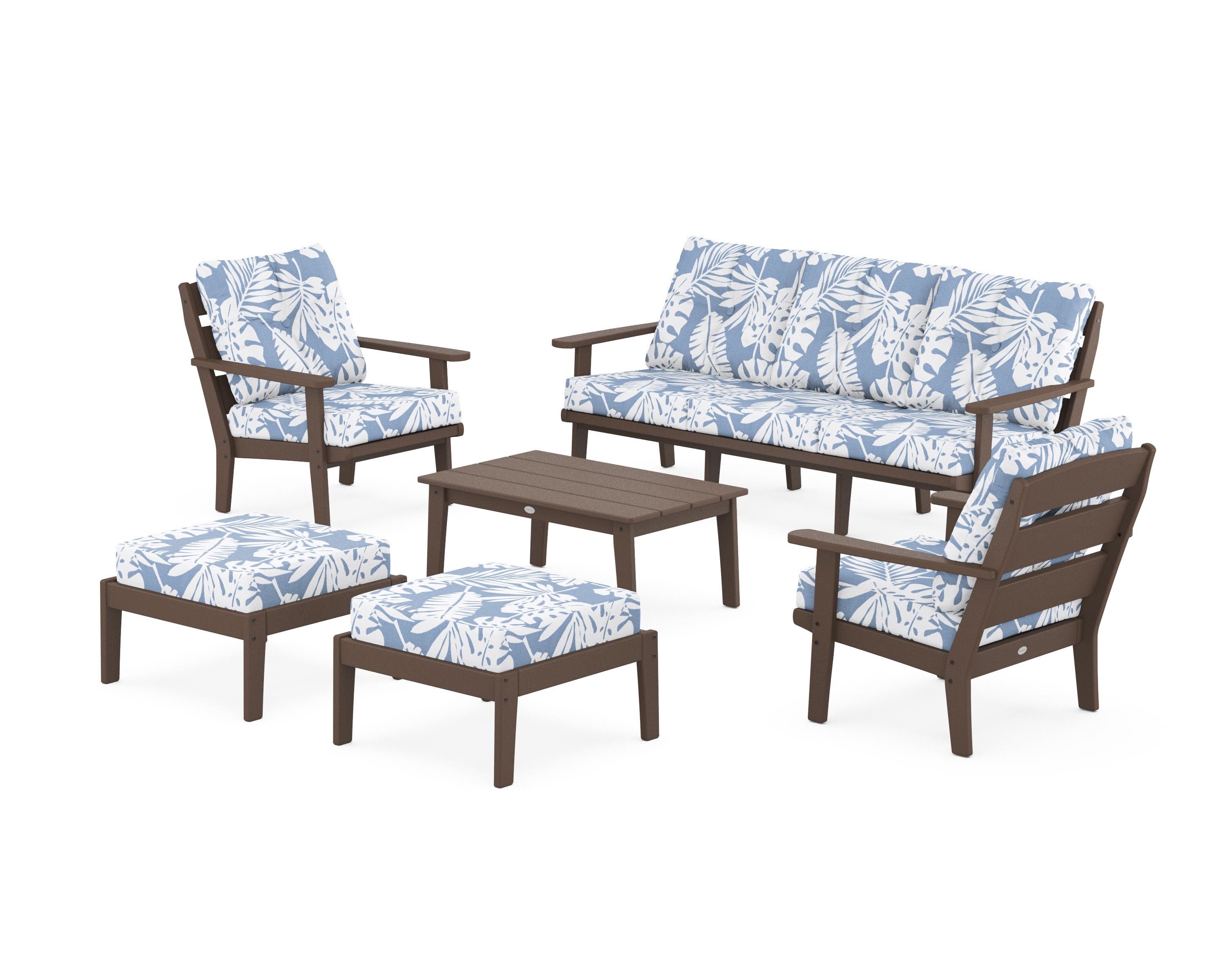 POLYWOOD® Lakeside 6-Piece Lounge Sofa Set in Mahogany / Leaf Sky Blue