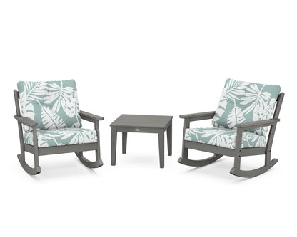 POLYWOOD® Vineyard 3-Piece Deep Seating Rocker Set in Slate Grey / Leaf Glacier Spa