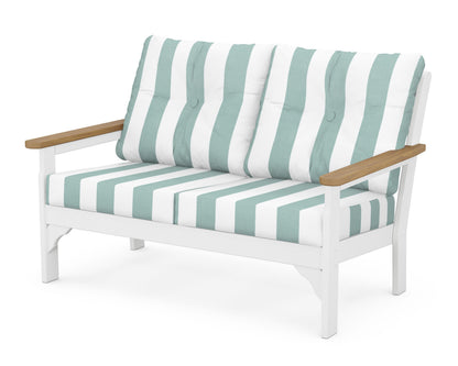 POLYWOOD® Vineyard Deep Seating Loveseat in White / Natural / Cabana Stripe Glacier Spa