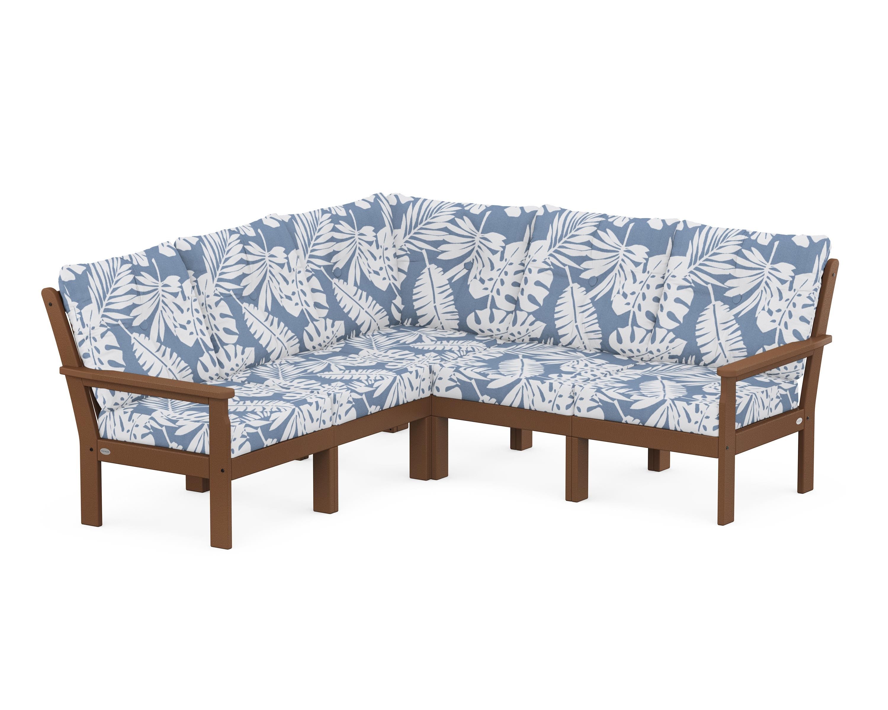 POLYWOOD® Vineyard 5-Piece Sectional in Teak / Leaf Sky Blue