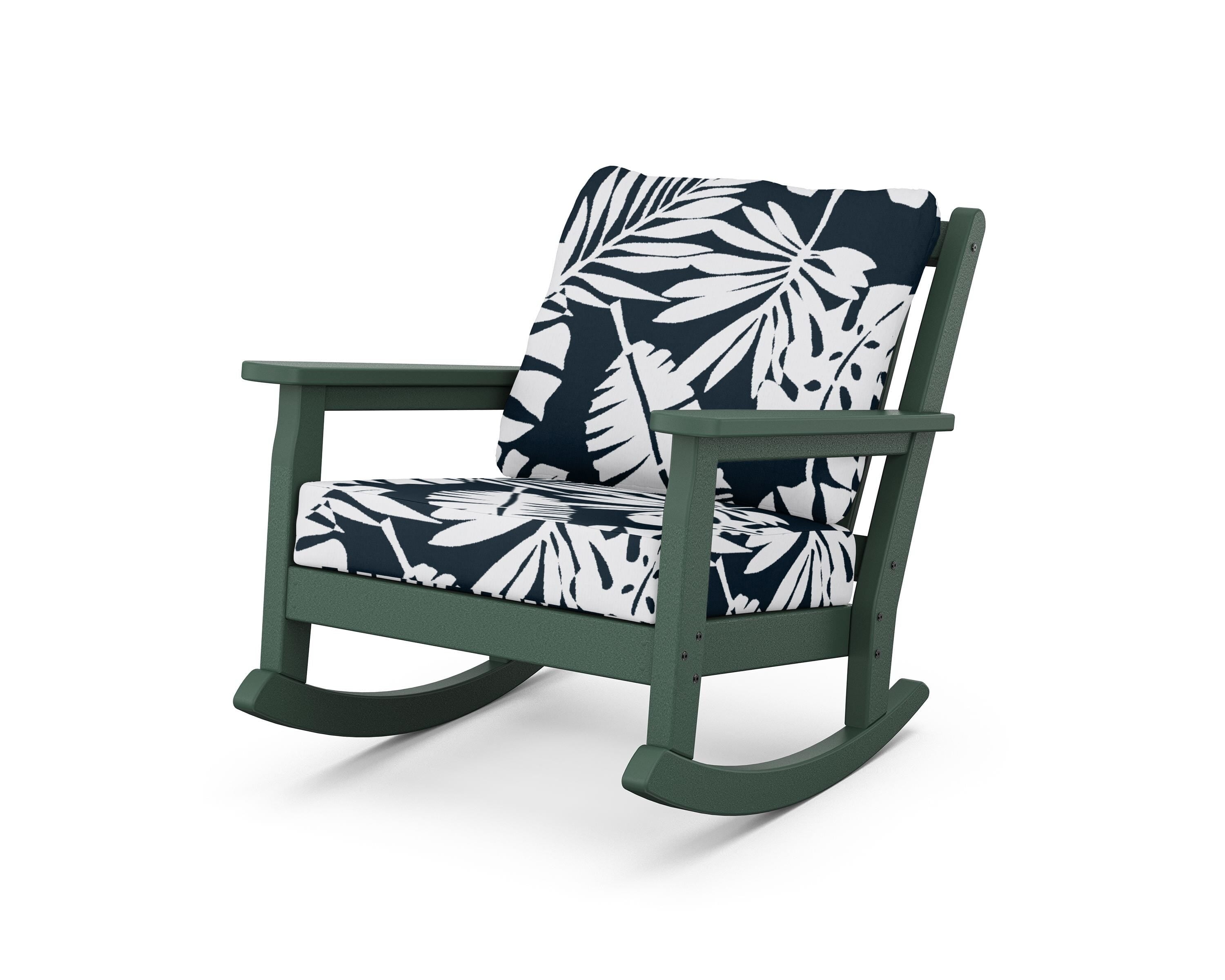 POLYWOOD® Chippendale Deep Seating Rocking Chair in Green / Leaf Marine Indigo