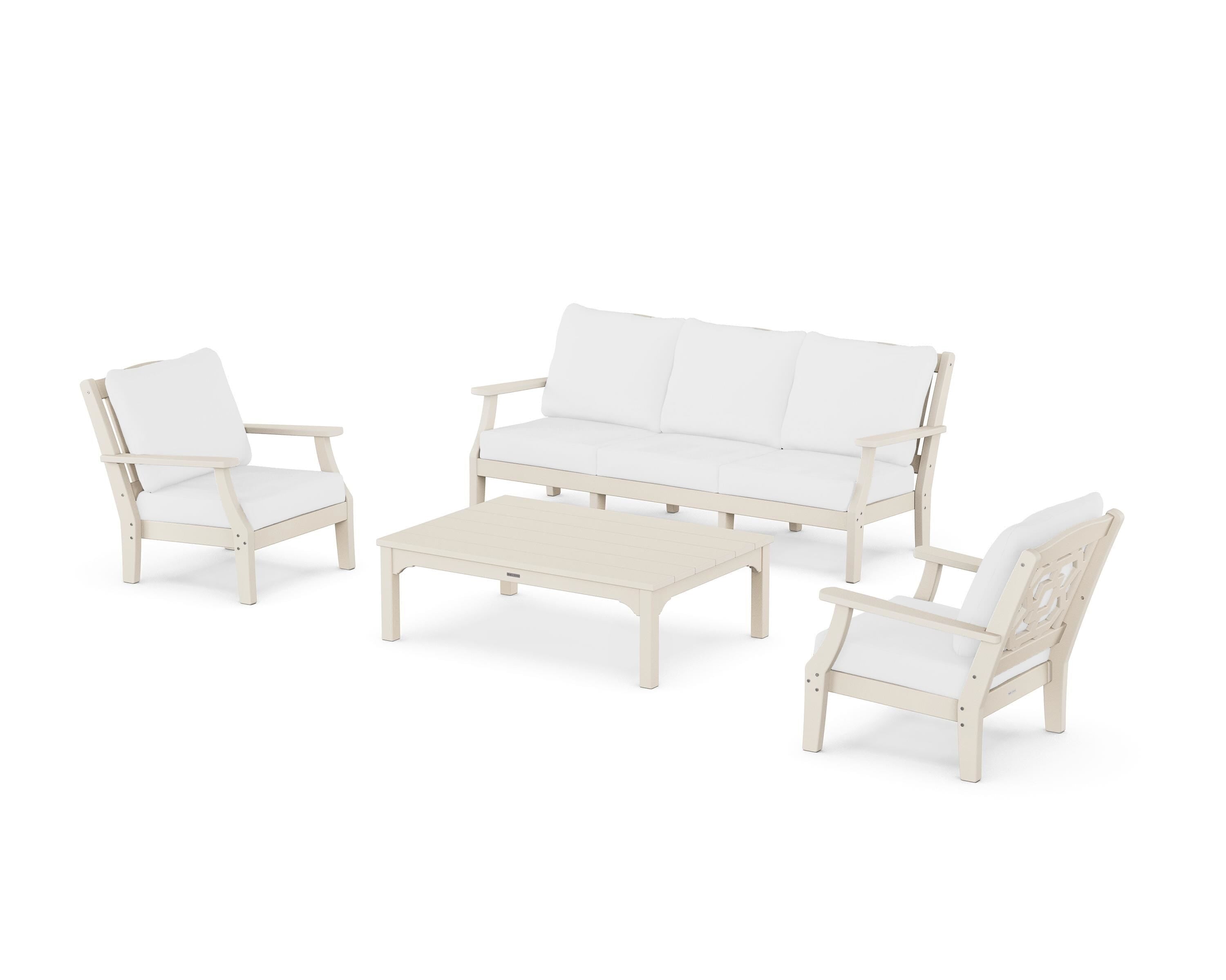 Martha Stewart by POLYWOOD® Chinoiserie 4-Piece Deep Seating Set with Sofa in Sand / Natural