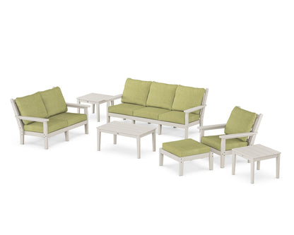 POLYWOOD® Chippendale 7-Piece Deep Seating Set in Sand / Chartreuse Boucle