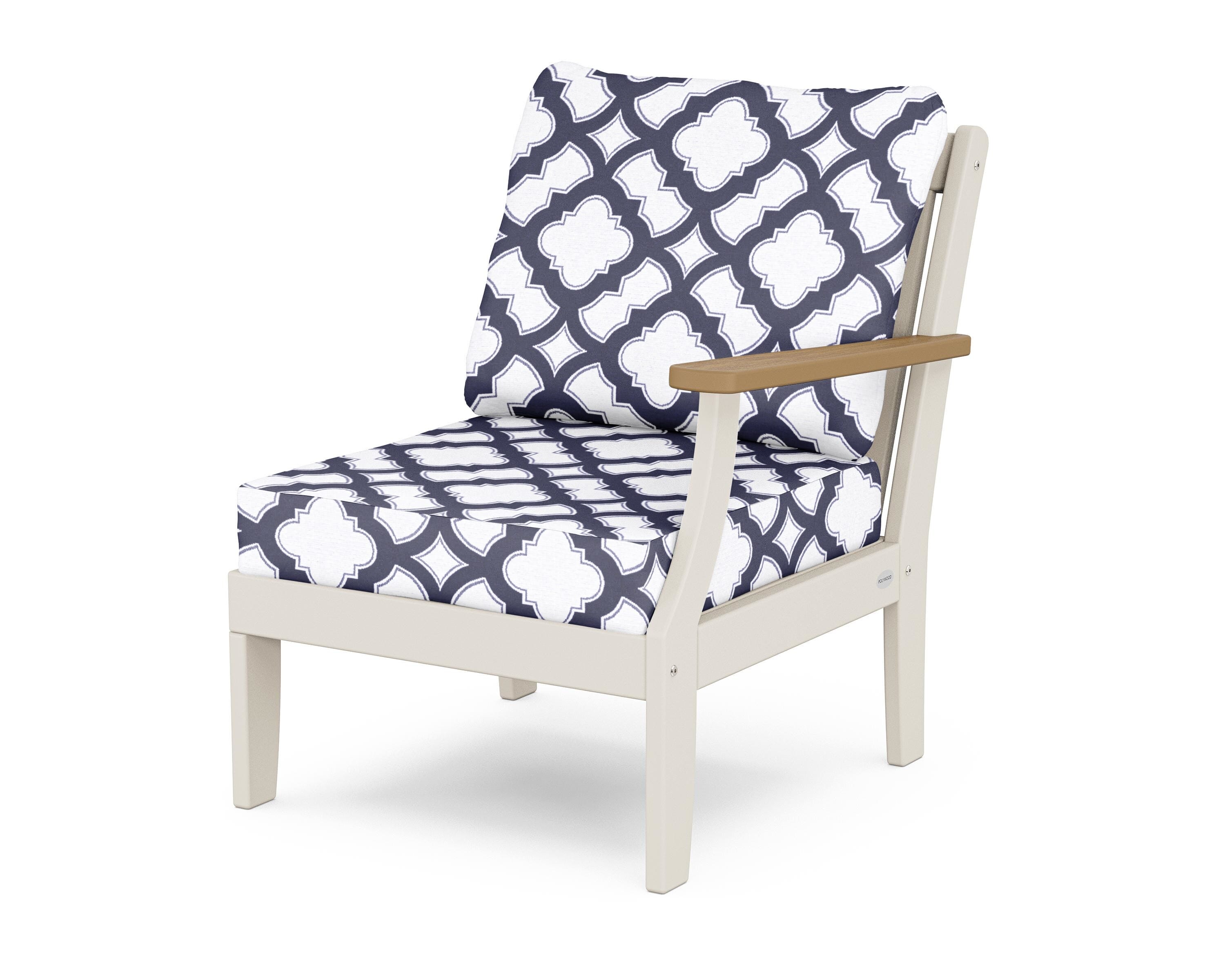 POLYWOOD® Braxton Modular Right Arm Chair in Sand / Natural / Trellis Navy