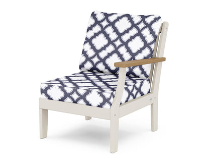 POLYWOOD® Braxton Modular Right Arm Chair in Sand / Natural / Trellis Navy