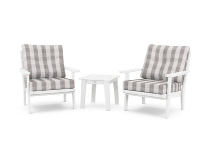POLYWOOD® Lakeside 3-Piece Deep Seating Chair Set in White / Buffalo Plaid Grey Mist