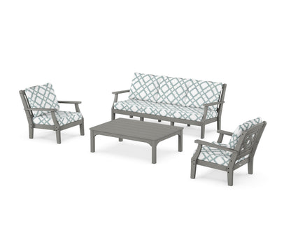 Martha Stewart by POLYWOOD® Chinoiserie 4-Piece Deep Seating Set with Sofa in Slate Grey / Trellis Glacier Spa