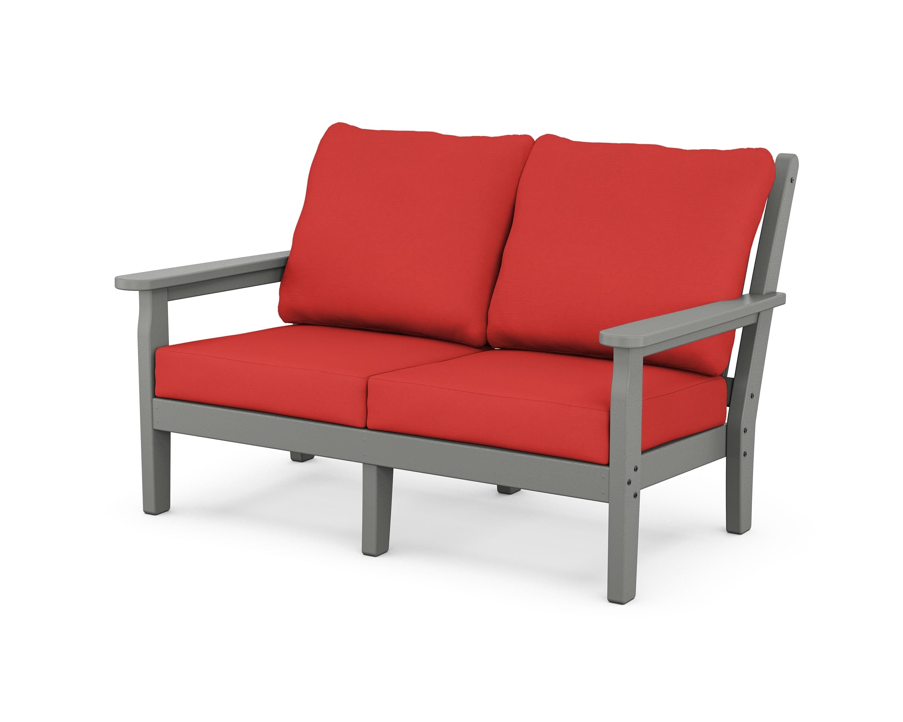 POLYWOOD® Chippendale Deep Seating Loveseat in Slate Grey / Crimson Linen