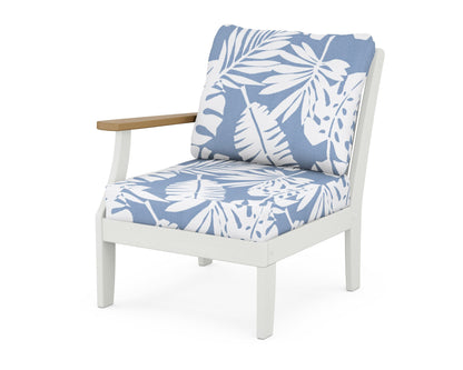POLYWOOD® Braxton Modular Left Arm Chair in White / Natural / Leaf Sky Blue