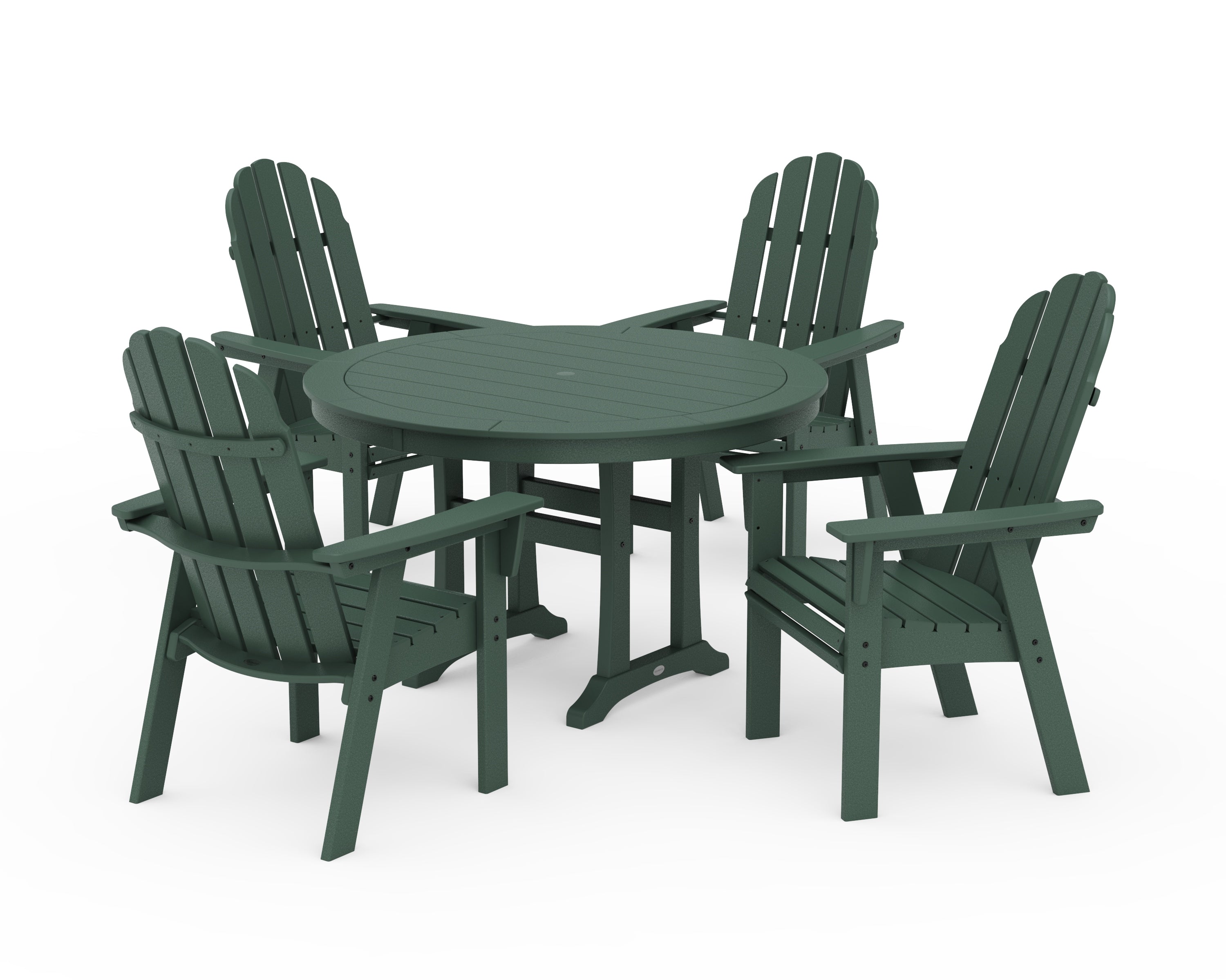 POLYWOOD® Vineyard Curveback Adirondack 5-Piece Nautical Trestle Dining Set in Green