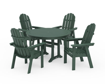 POLYWOOD® Vineyard Curveback Adirondack 5-Piece Nautical Trestle Dining Set in Green