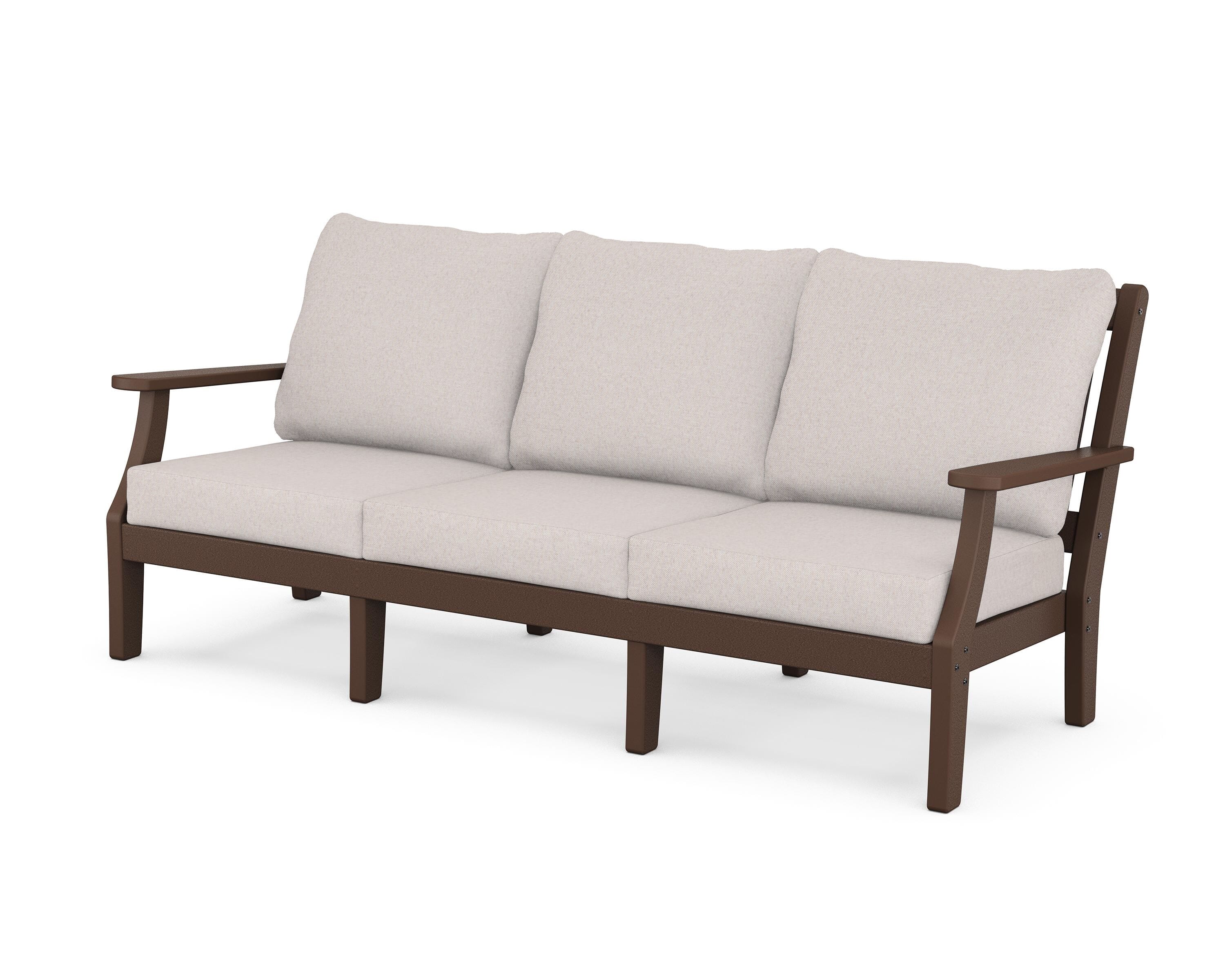 Martha Stewart by POLYWOOD® Chinoiserie Deep Seating Sofa in Mahogany / Dune Burlap