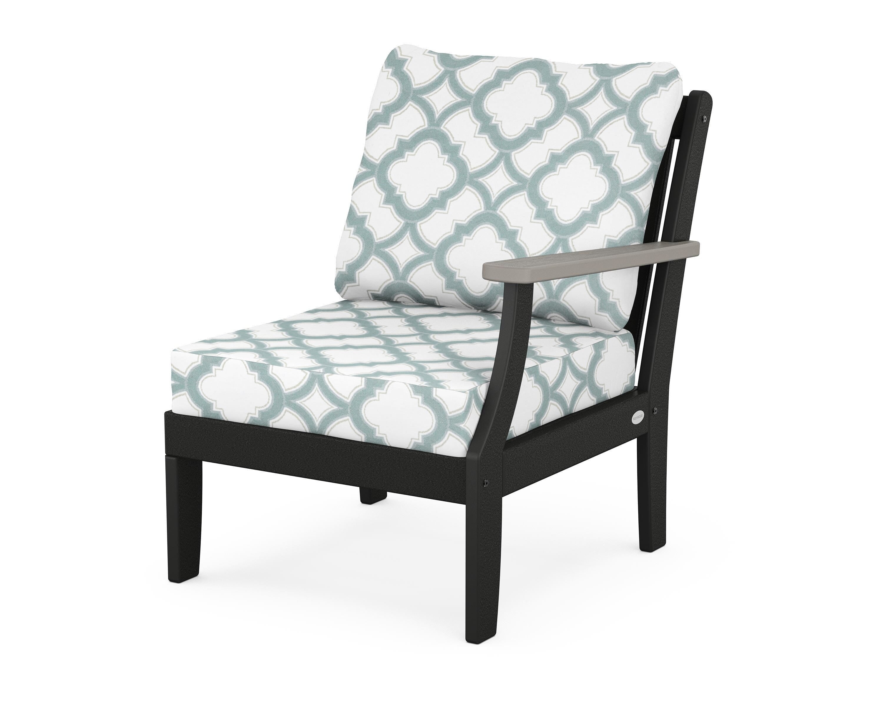 POLYWOOD® Braxton Modular Right Arm Chair in Black / Driftwood / Trellis Glacier Spa