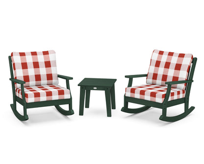 POLYWOOD® Braxton 3-Piece Deep Seating Rocker Set in Green / Buffalo Plaid Crimson