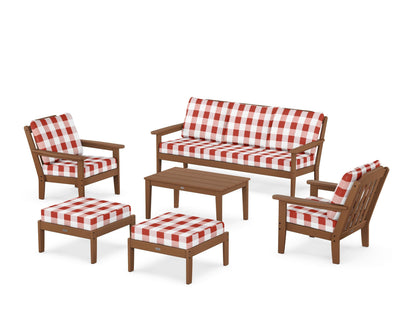 Country Living Cottage 6-Piece Lounge Sofa Set in Teak / Buffalo Plaid Crimson