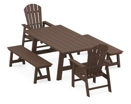 POLYWOOD® South Beach 5-Piece Rustic Farmhouse Dining Set With Benches in Mahogany