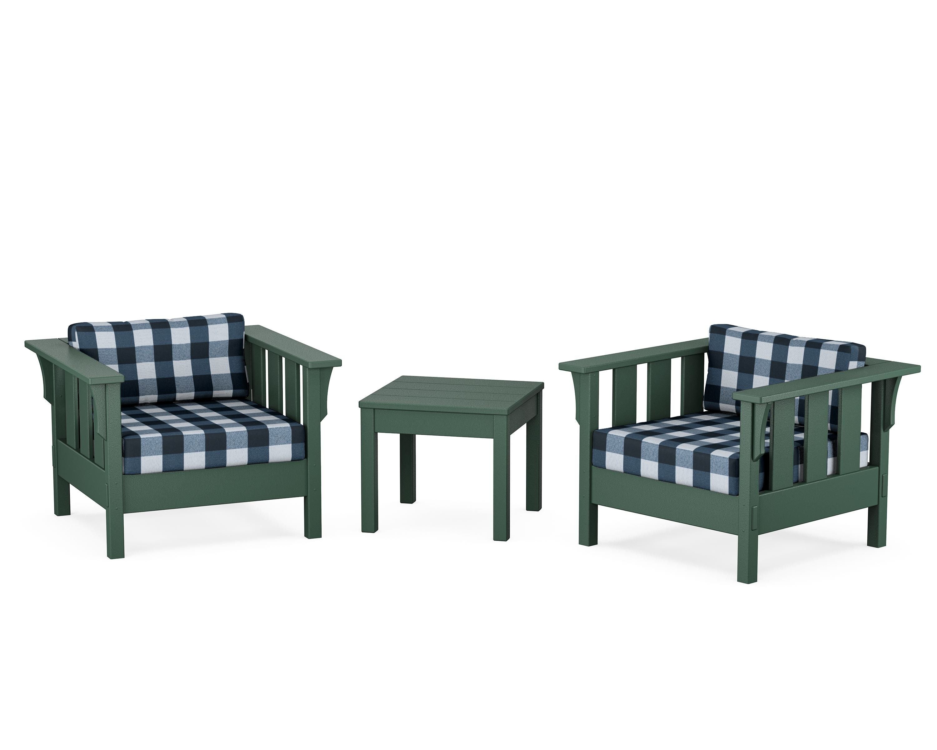 Martha Stewart by POLYWOOD® Acadia 3-Piece Deep Seating Set in Green / Buffalo Plaid Marine Indigo