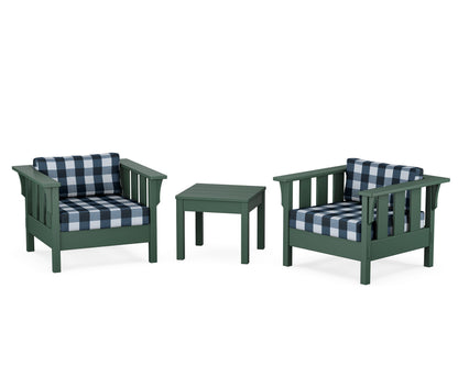 Martha Stewart by POLYWOOD® Acadia 3-Piece Deep Seating Set in Green / Buffalo Plaid Marine Indigo