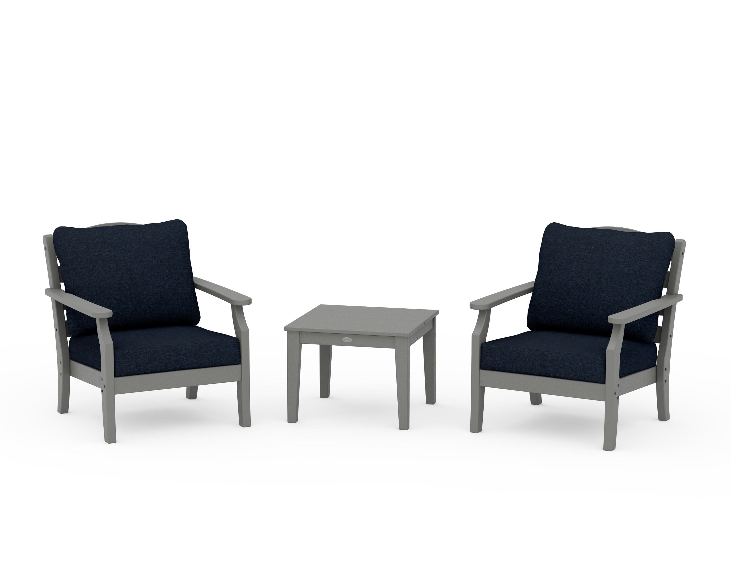Draper James™ by  POLYWOOD® Savannah 3-Piece Deep Seating Set in Slate Grey / Marine Indigo