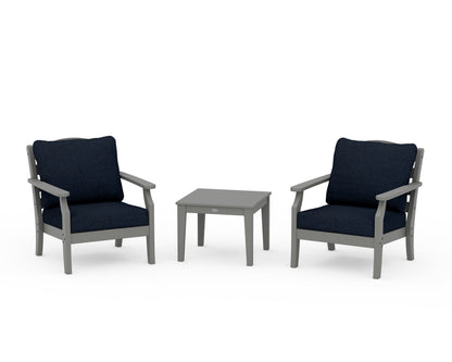 Draper James™ by  POLYWOOD® Savannah 3-Piece Deep Seating Set in Slate Grey / Marine Indigo