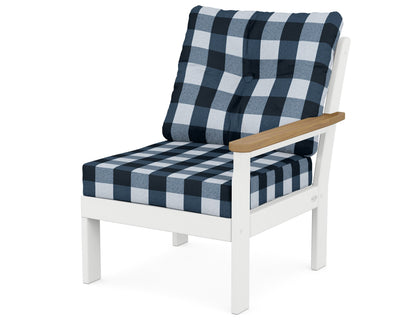 POLYWOOD® Vineyard Modular Right Arm Chair in White / Natural / Buffalo Plaid Marine Indigo
