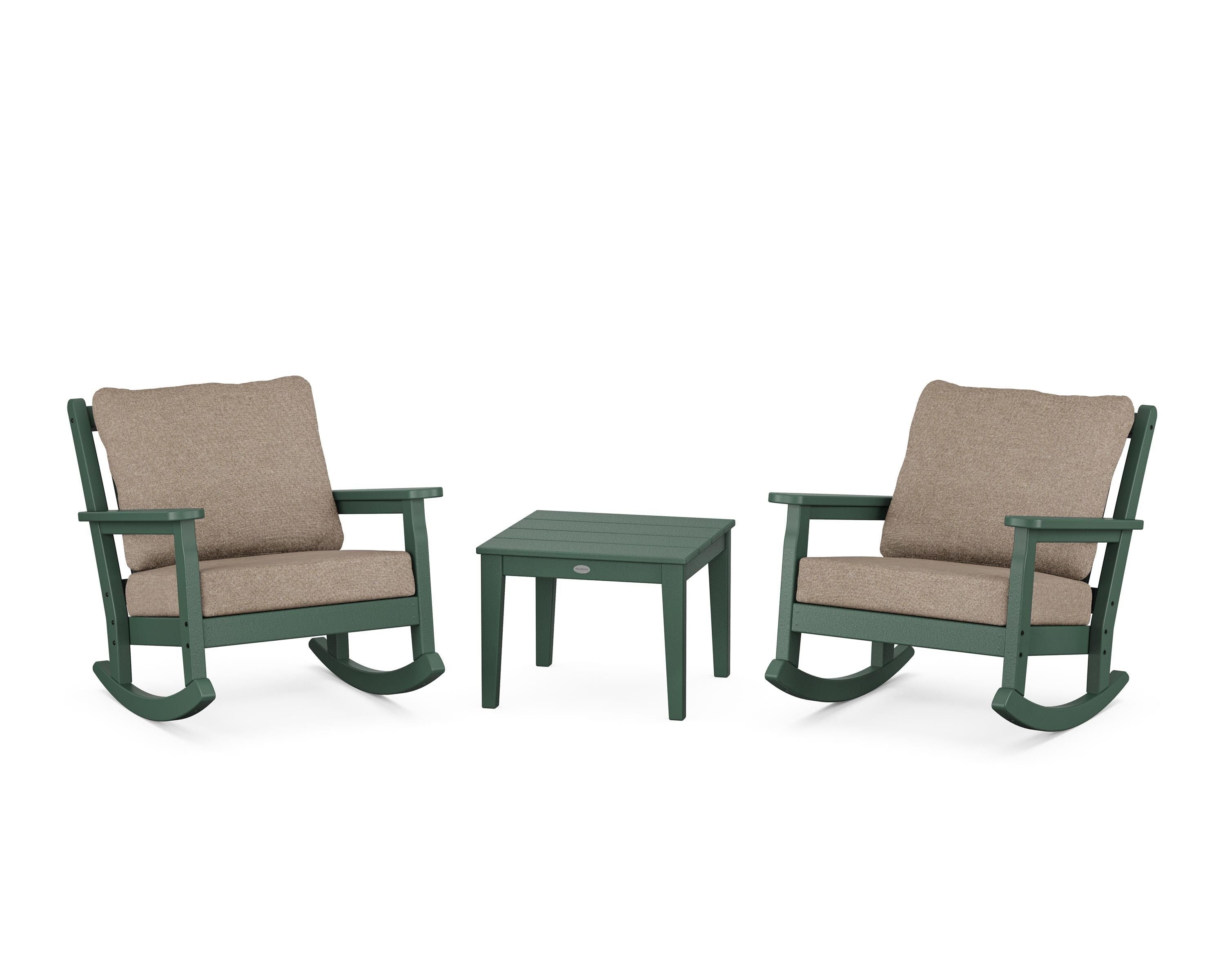 POLYWOOD® Chippendale 3-Piece Deep Seating Rocker Set in Green / Spiced Burlap