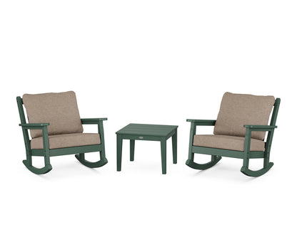 POLYWOOD® Chippendale 3-Piece Deep Seating Rocker Set in Green / Spiced Burlap