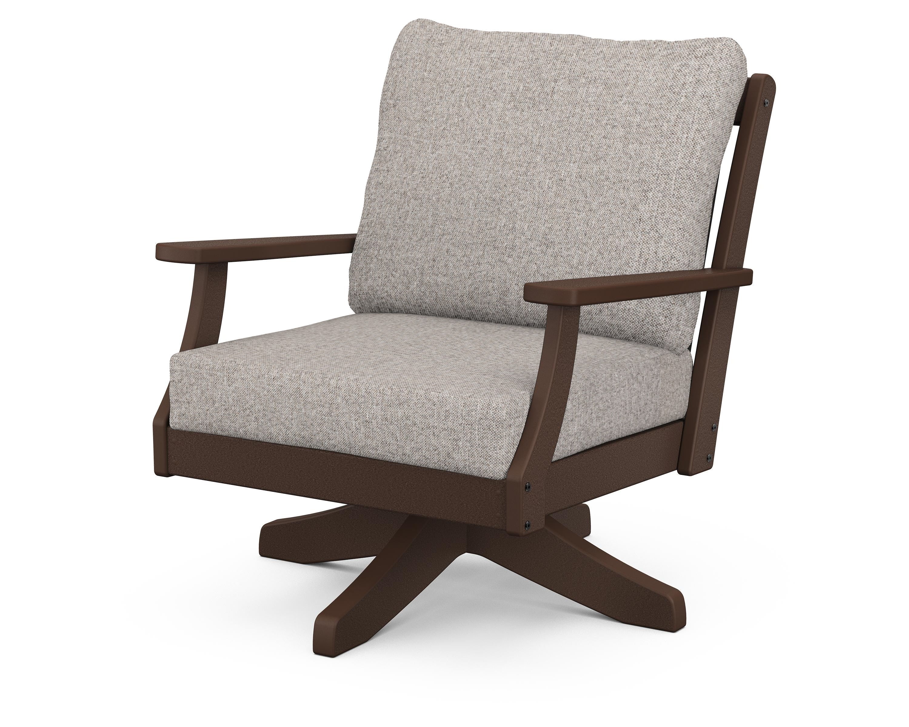 POLYWOOD® Braxton Deep Seating Swivel Chair in Mahogany / Weathered Tweed